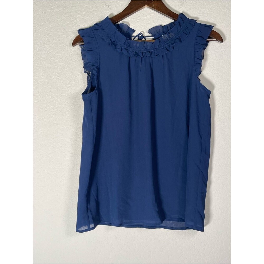 J Crew Fac NWT Ruffleneck Crinkle Top Size XS in Navy Blue